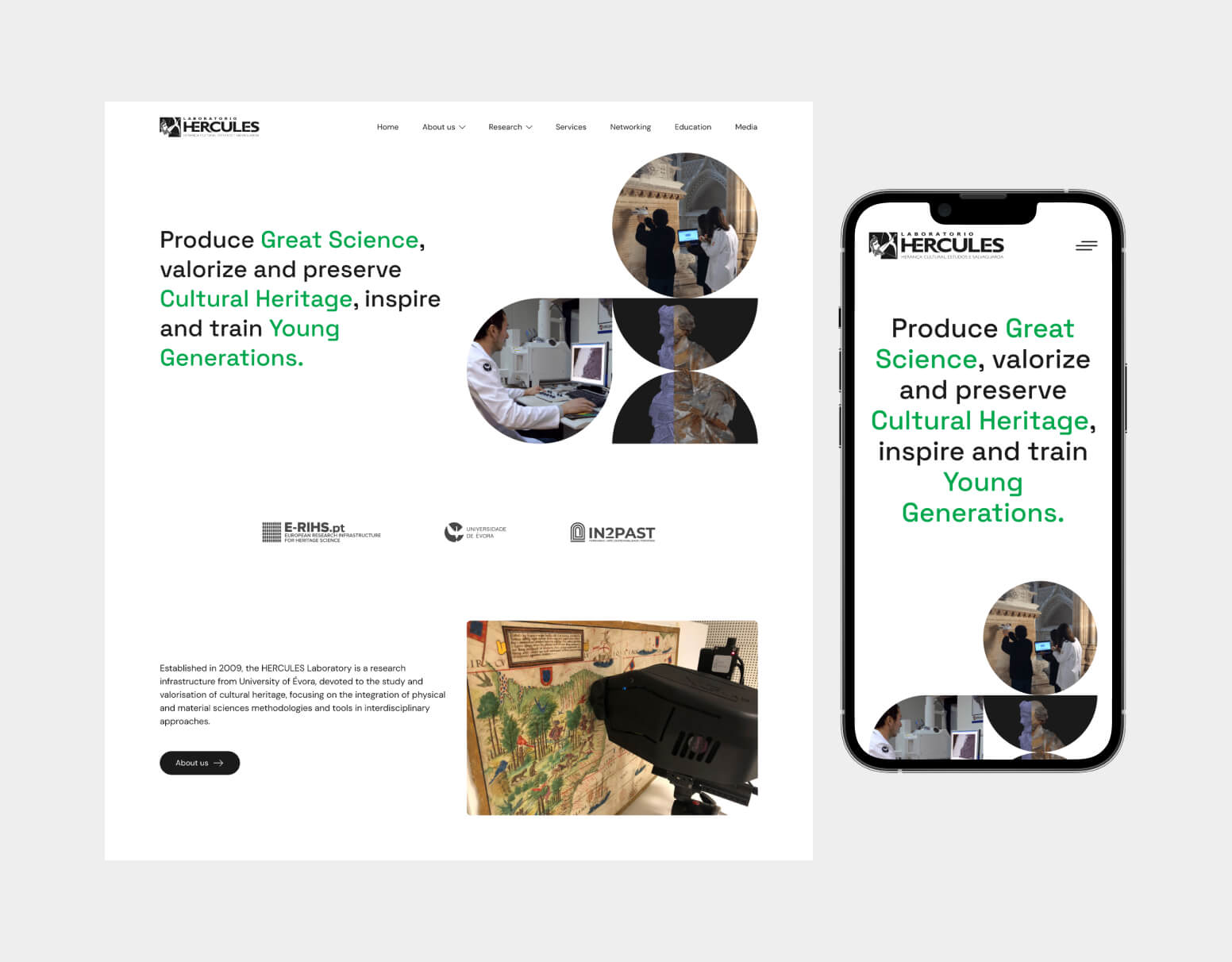 HERCULES Lab homepage on web browser and mobile.