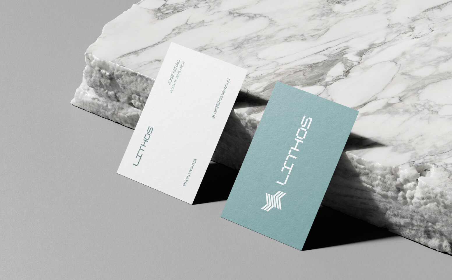 Personal cards on marble block.