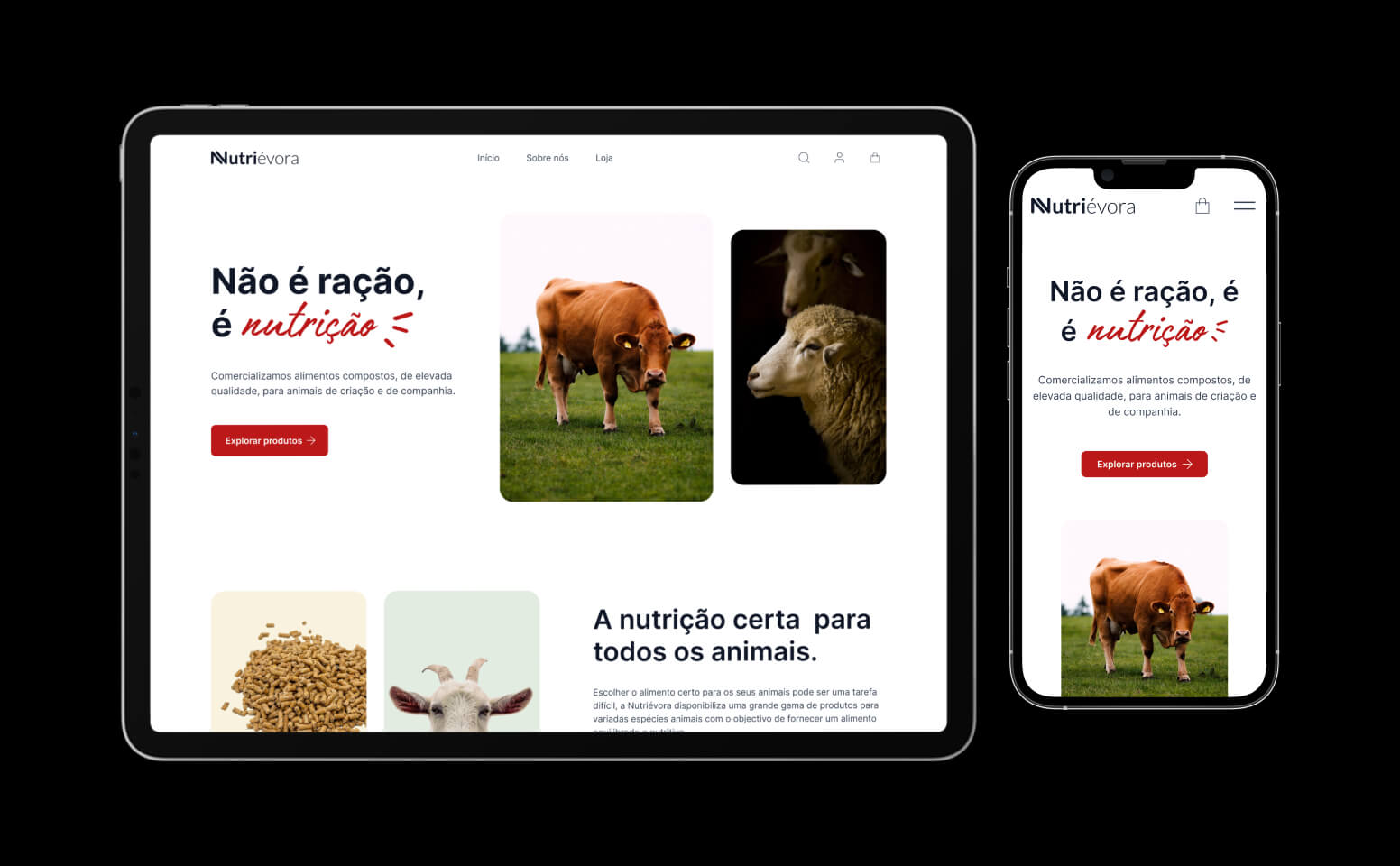 Smartphone and tablet with nutrievora website.