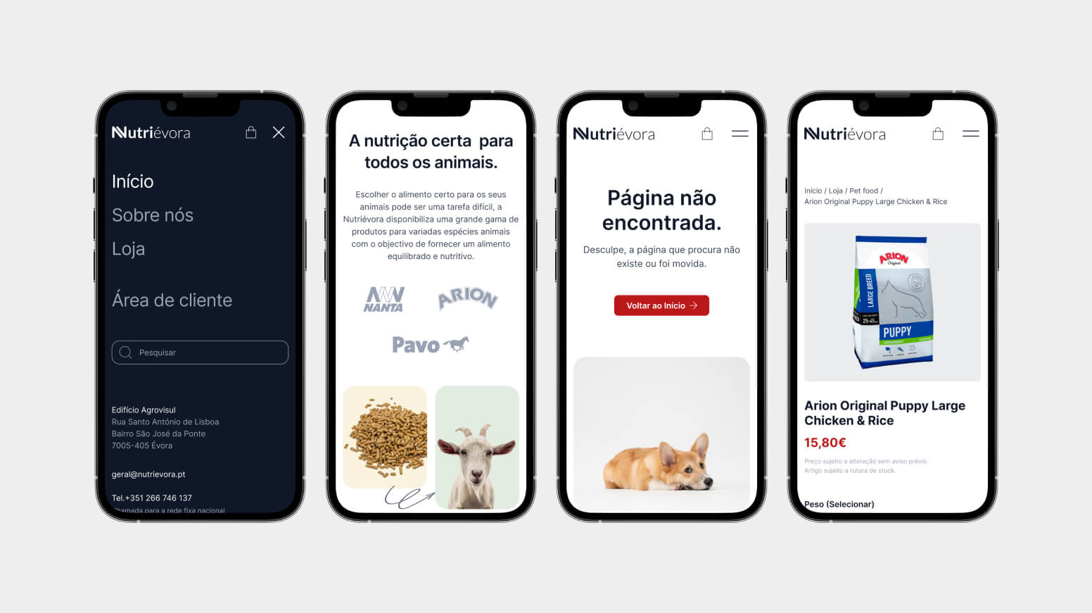 Smartphones with several pages of the nutriévora website.
