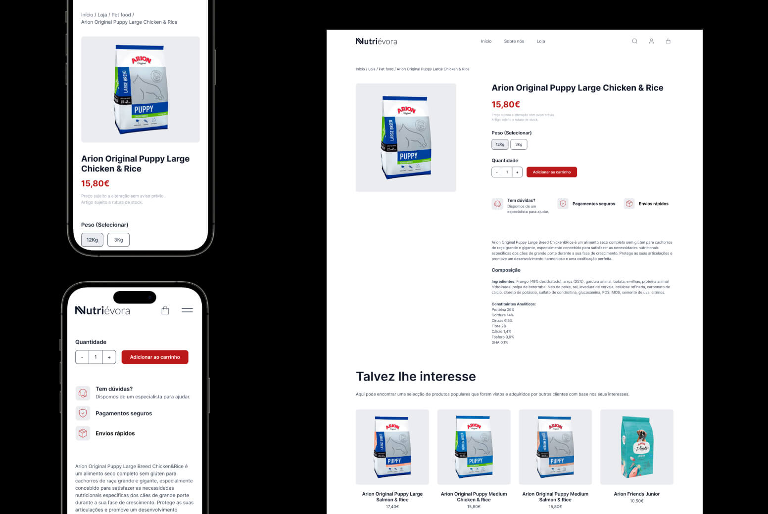 Nutrievora product page view on desktop and mobile