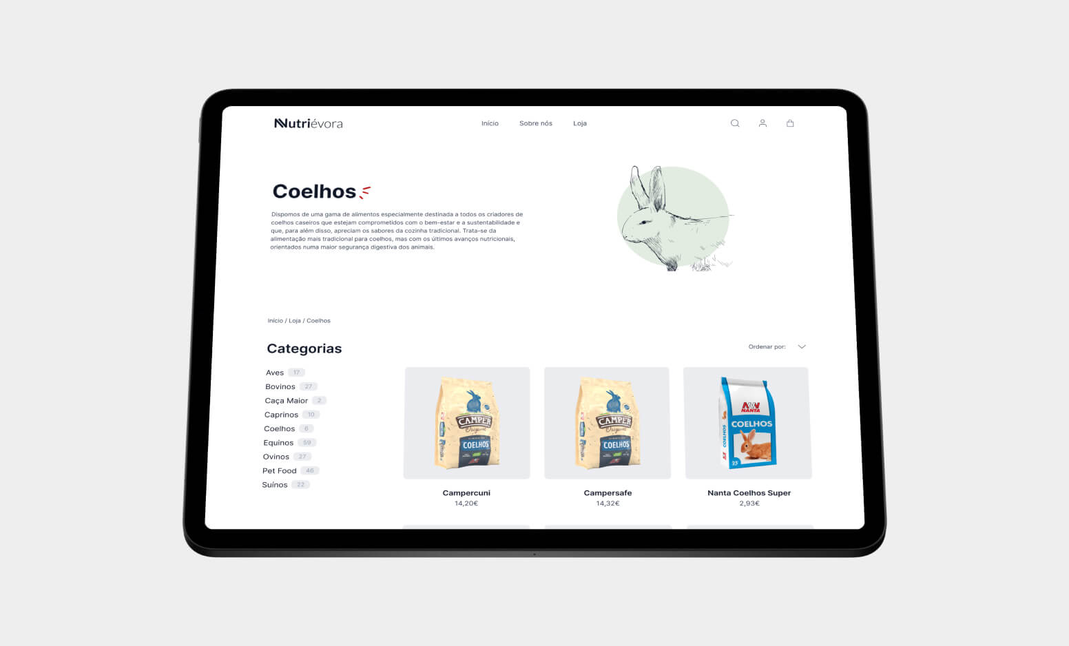 Nutrievora store page view on tablet